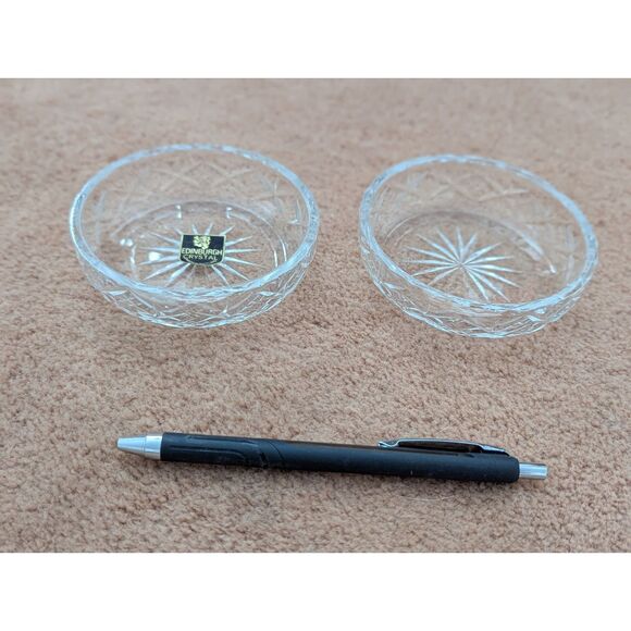 Vintage Star Of Edinburgh Cut Crystal Glass Jewelry Trinket Dish 4” Set of 2 - Picture 2 of 3